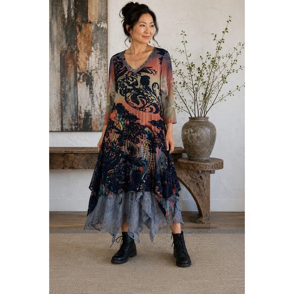 Kamana Tops - Kamana Art To Wear Mesh Dress Medium Lagenlook Asymmetric Boho Tunic Avant Garde